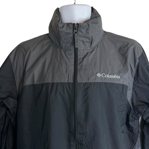 Columbia Windbreaker Gray Black Size Medium Hood Toggle Cinch Waist - Picture 2 of 8